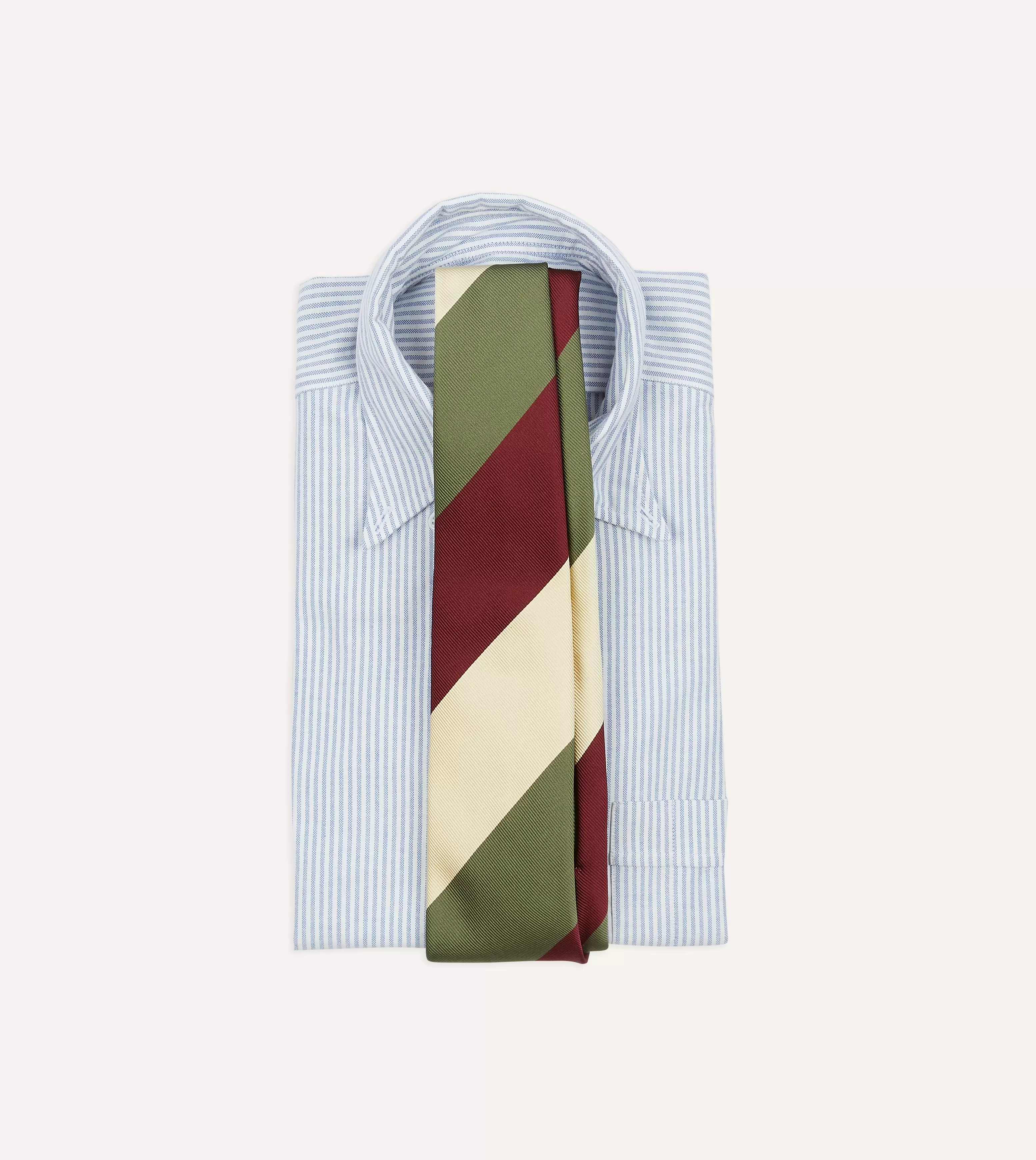 Olive, Red and Ecru Triple Stripe Mogador Tipped Tie