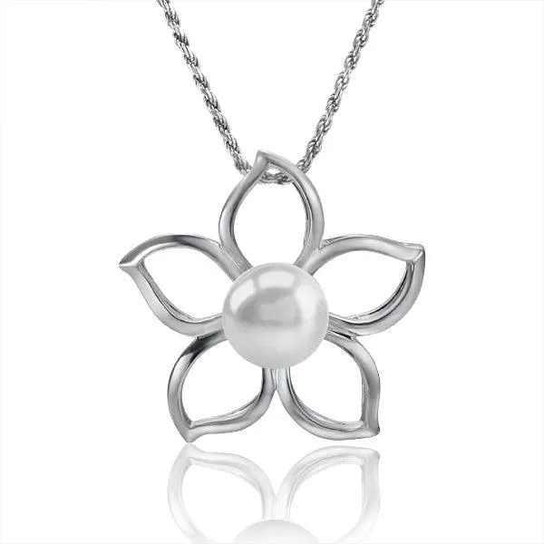 Pearl Plumeria Cut-out Pendant