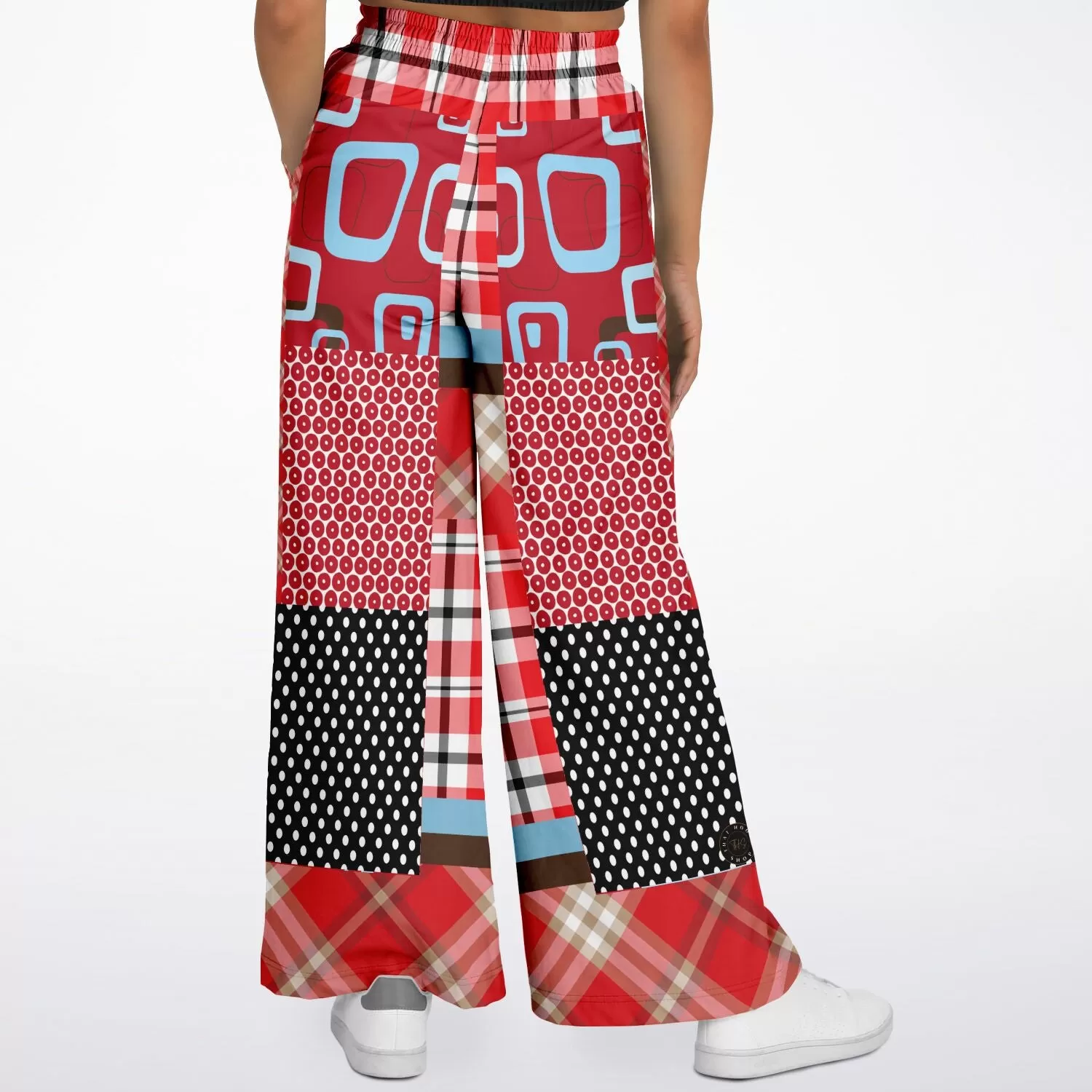 Red Pacific Palisades Patchwork Plaid Eco-Poly Stretchy Phat Bellbottoms