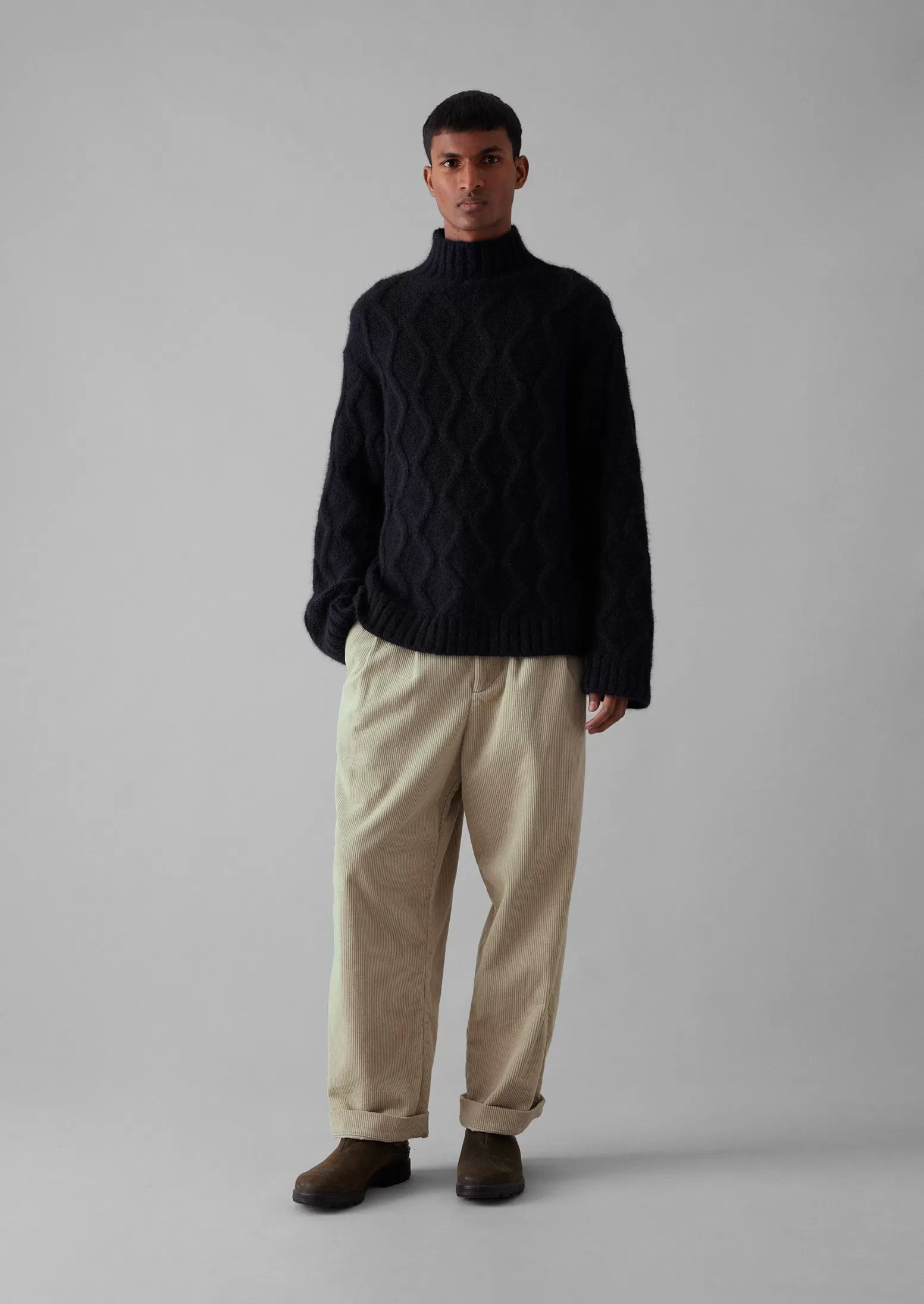 Roll Neck Cable Knit Sweater | Navy