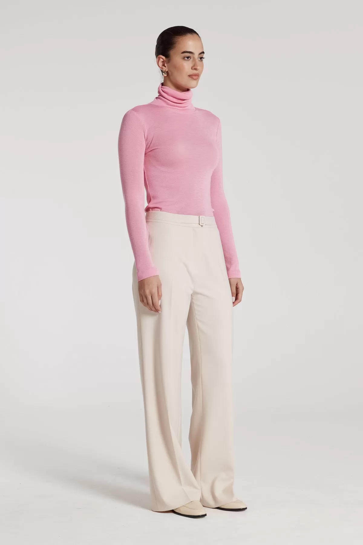 Roll Neck Merino Top - Pink