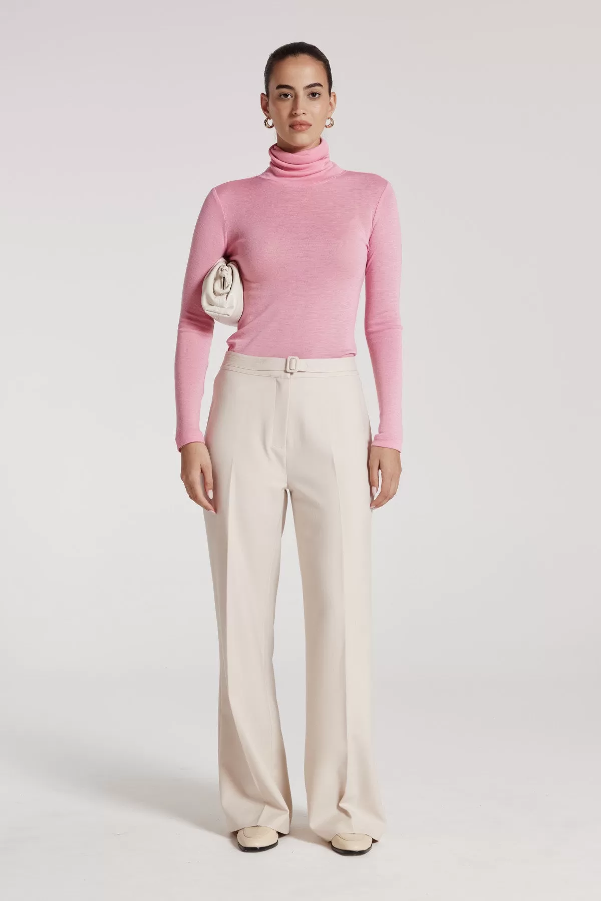 Roll Neck Merino Top - Pink