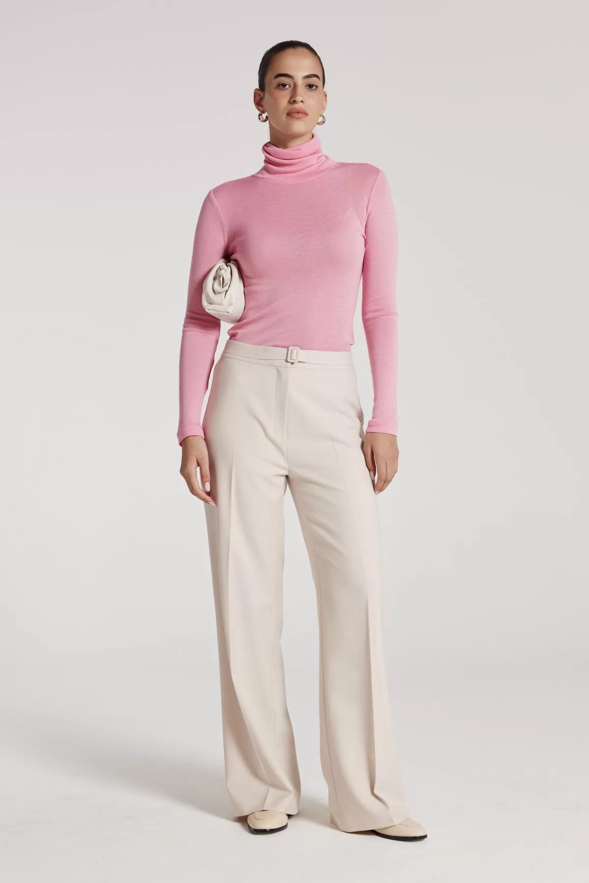 Roll Neck Merino Top - Pink