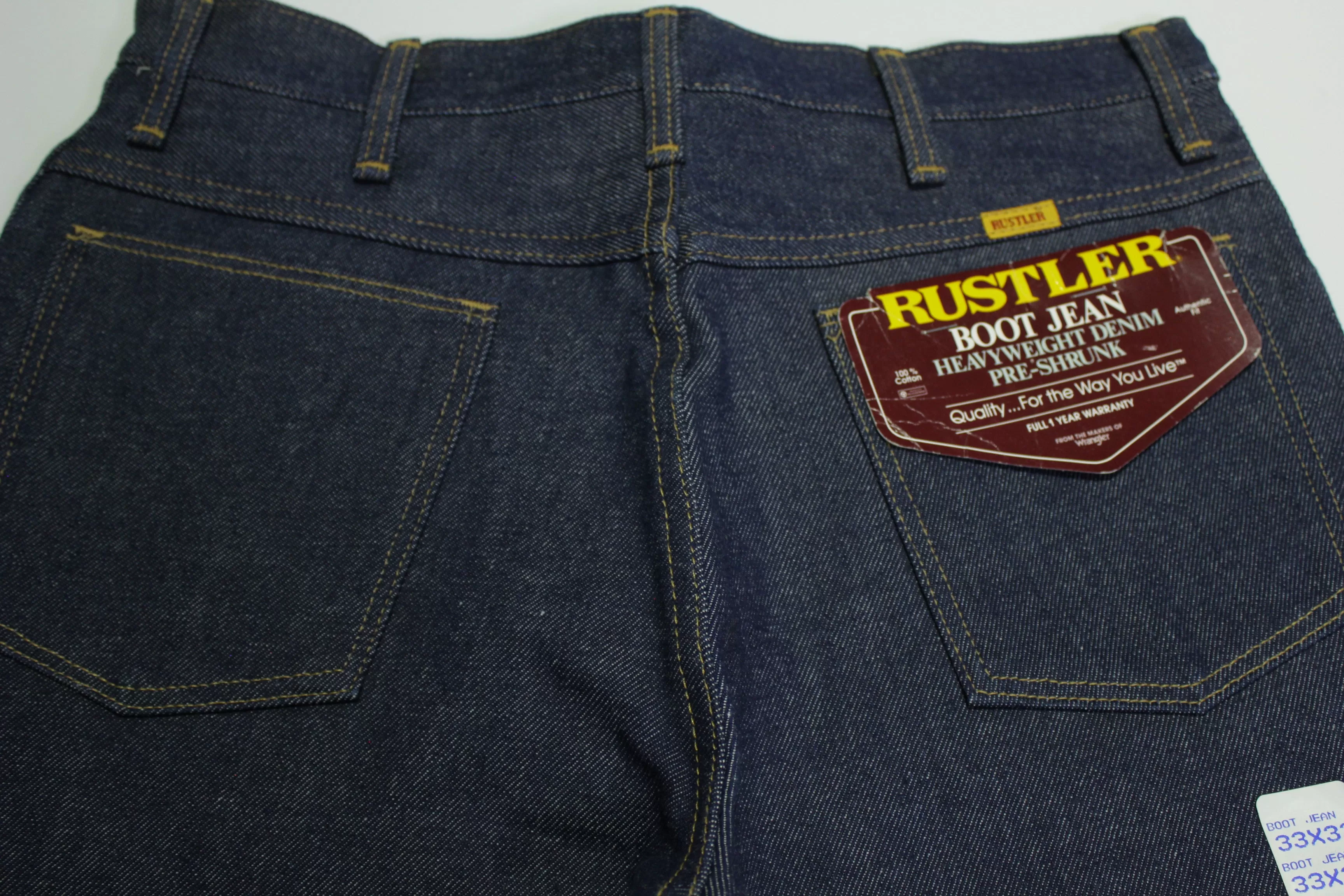 Rustler NWT Vintage Deadstock 1990's Heavyweight Denim Pre-Shunk Boot Blue Jeans