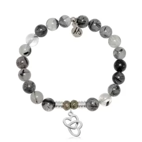 Rutilated Quartz Gemstone Bracelet with Linked Hearts Sterling Silver Charm