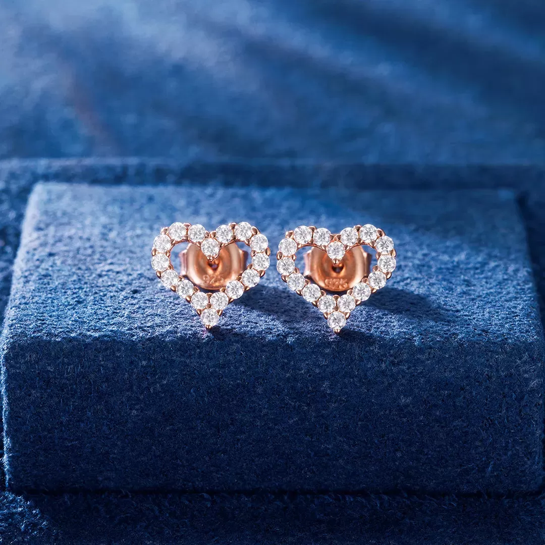 S925 Moissanite Love Heart Stud Earrings