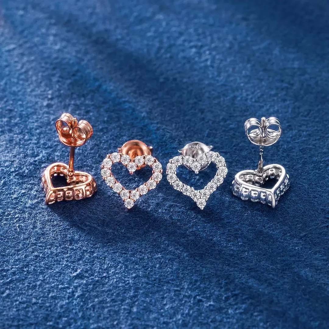 S925 Moissanite Love Heart Stud Earrings