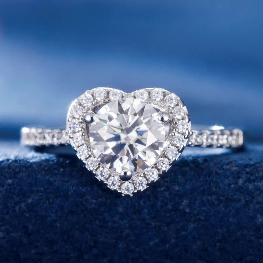 S925 Round Heart Halo Pave Ring