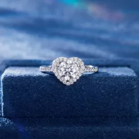 S925 Round Heart Halo Pave Ring