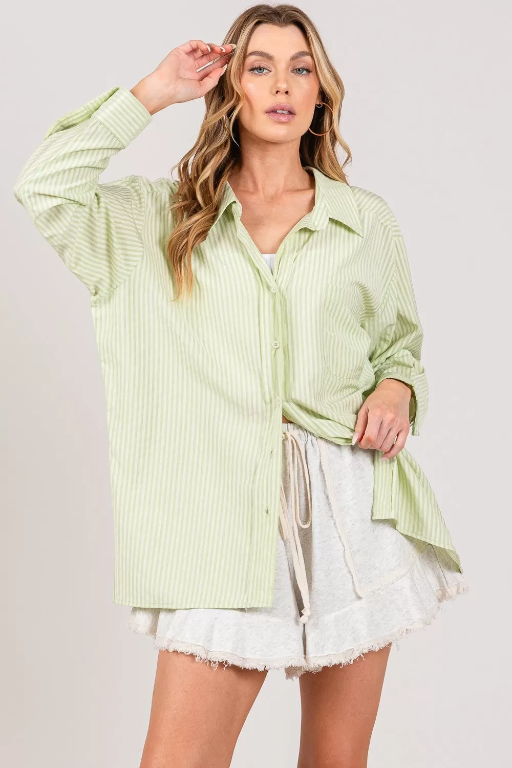 SAGE   FIG Striped Button Up Long Sleeve Shirt