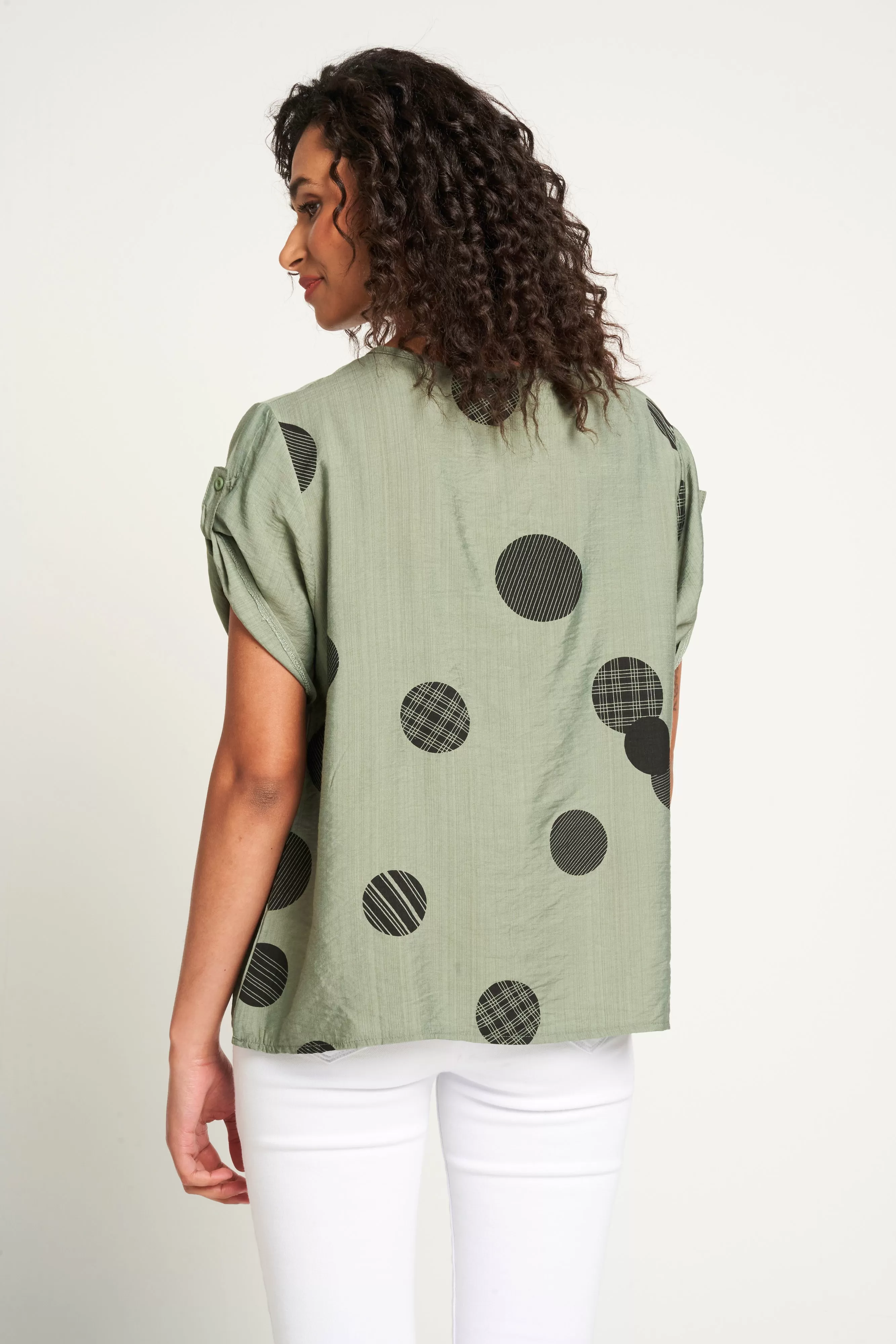 Saloos Front Diagonal Button Detail Top