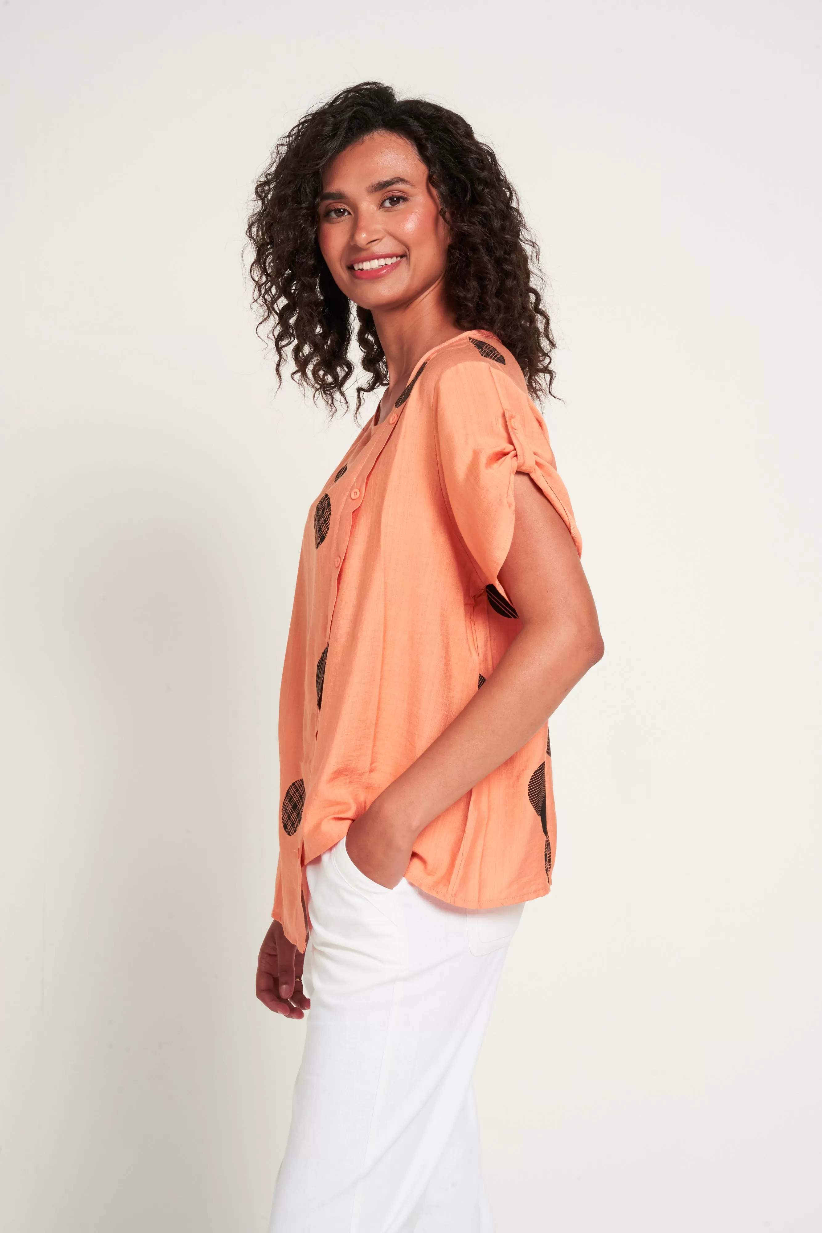 Saloos Front Diagonal Button Detail Top