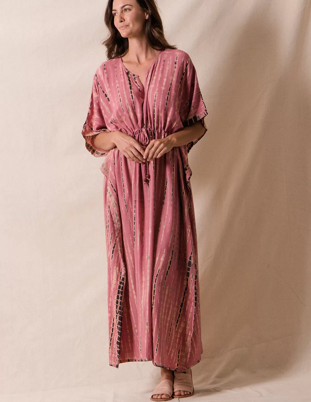 Shibori Tie-Dye Kaftan Dress - Rose