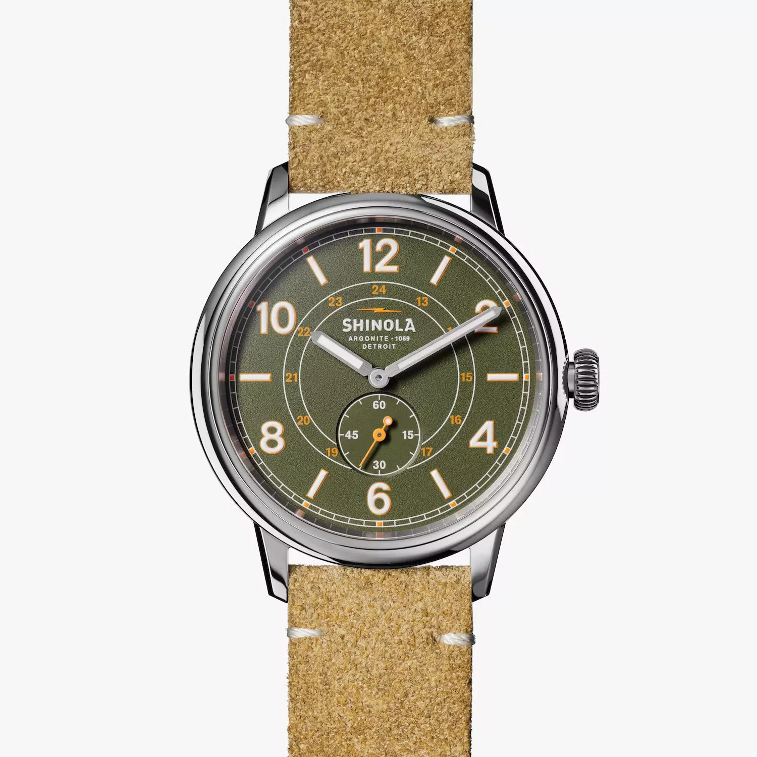 Shinola 42mm Traveler Olive Pine Green Subsecond Watch S0120247329 Quartz