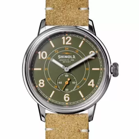 Shinola 42mm Traveler Olive Pine Green Subsecond Watch S0120247329 Quartz