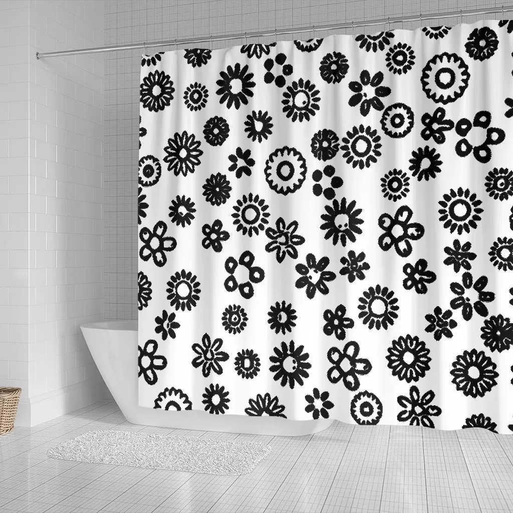 Shower Curtain Black Flowers on White