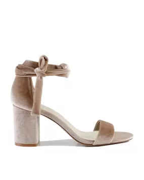 SISTER - NUDE VELVET BLOCK HEEL SHOES