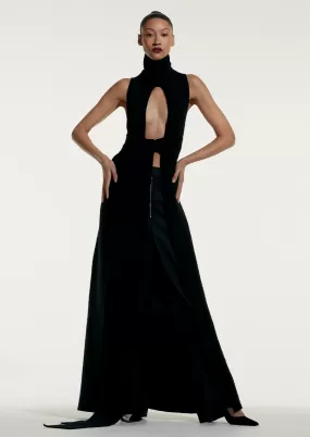 SPLIT FRONT MAXI FUNNELNECK W/ BELT