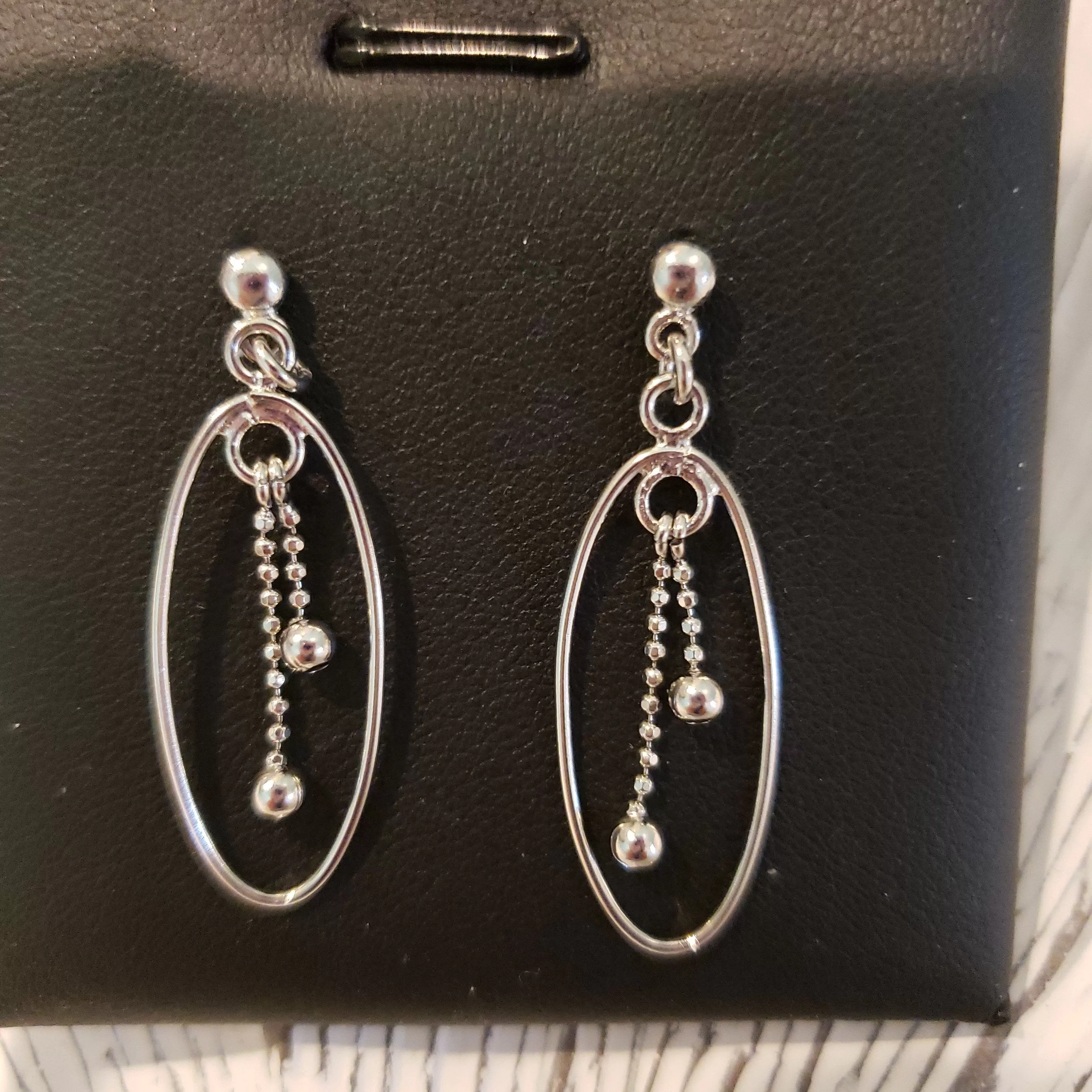 Sterling Silver Oval Dangle Earrings