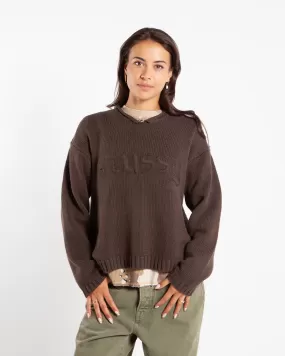 Stüssy Roll V-Neck Logo Sweater Brown