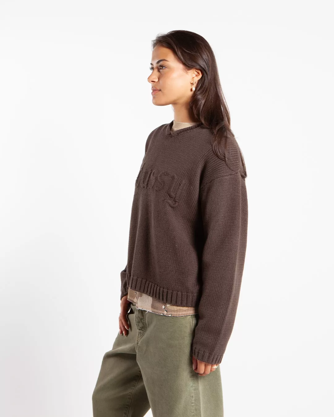 Stüssy Roll V-Neck Logo Sweater Brown