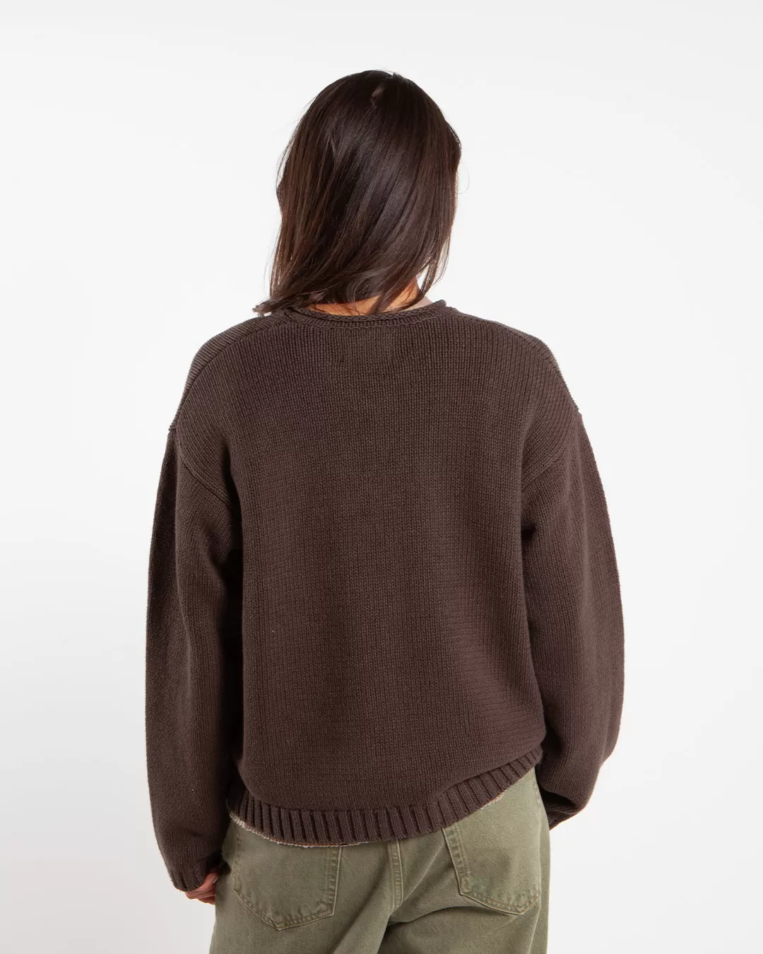 Stüssy Roll V-Neck Logo Sweater Brown