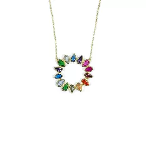 Sunburst Teardrop Necklace With Rainbow CZ Stones