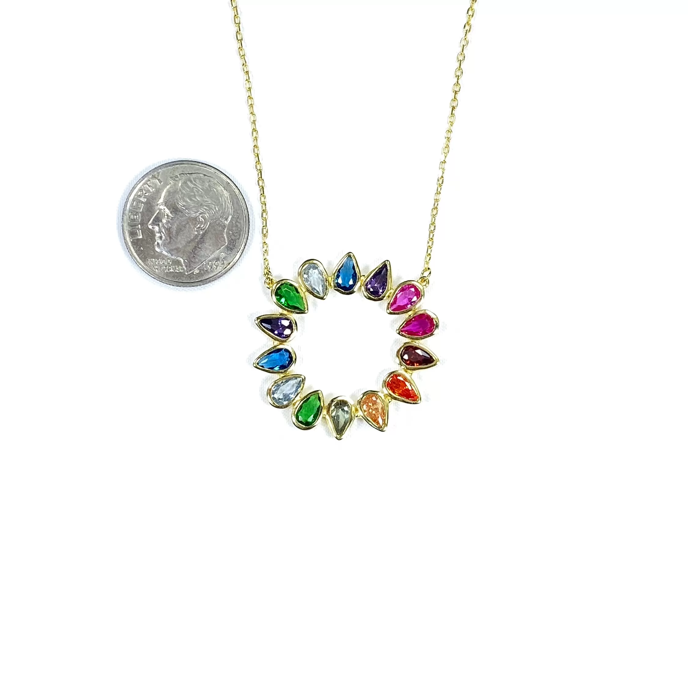 Sunburst Teardrop Necklace With Rainbow CZ Stones