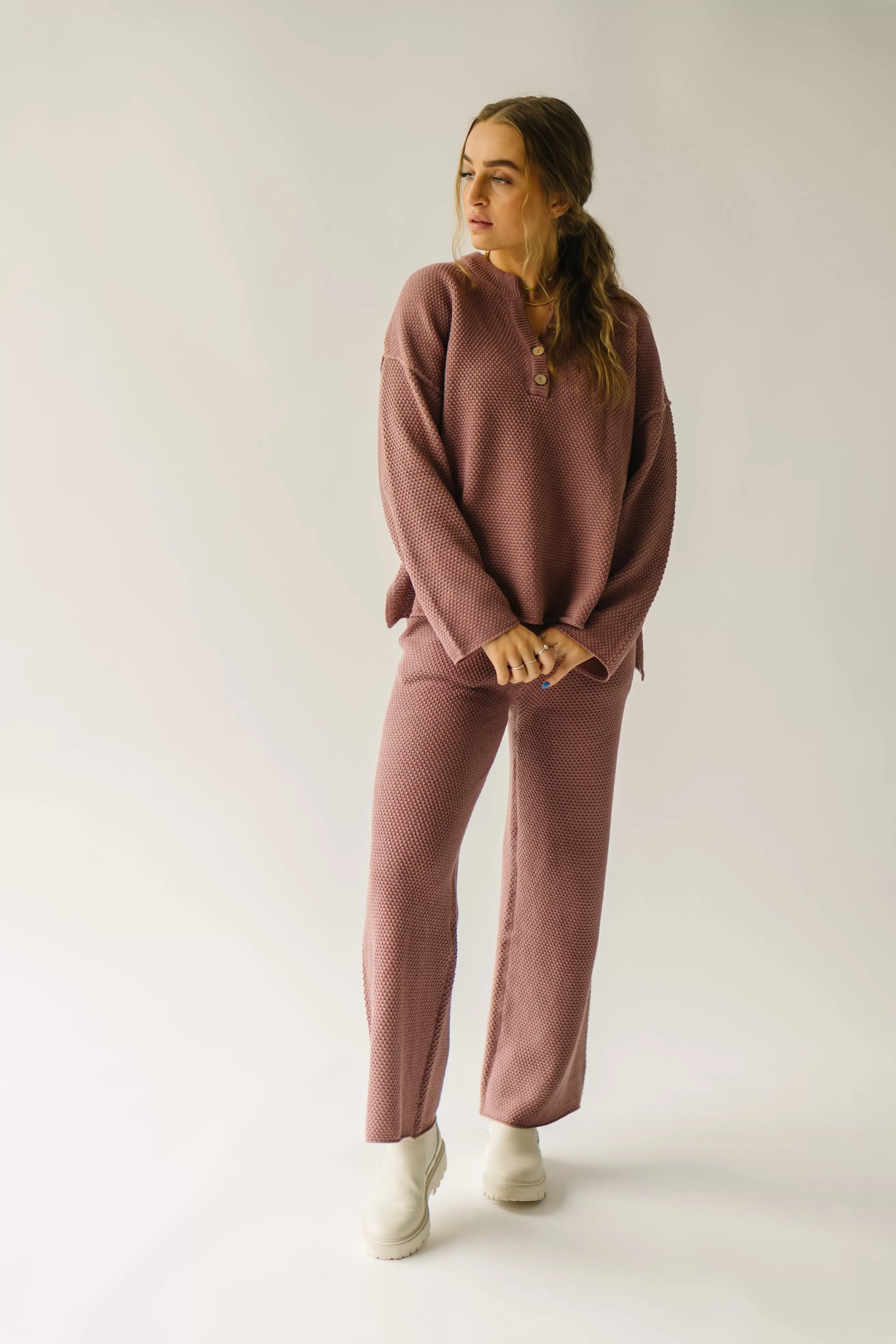 The Picard Button Detail Sweater in Mauve