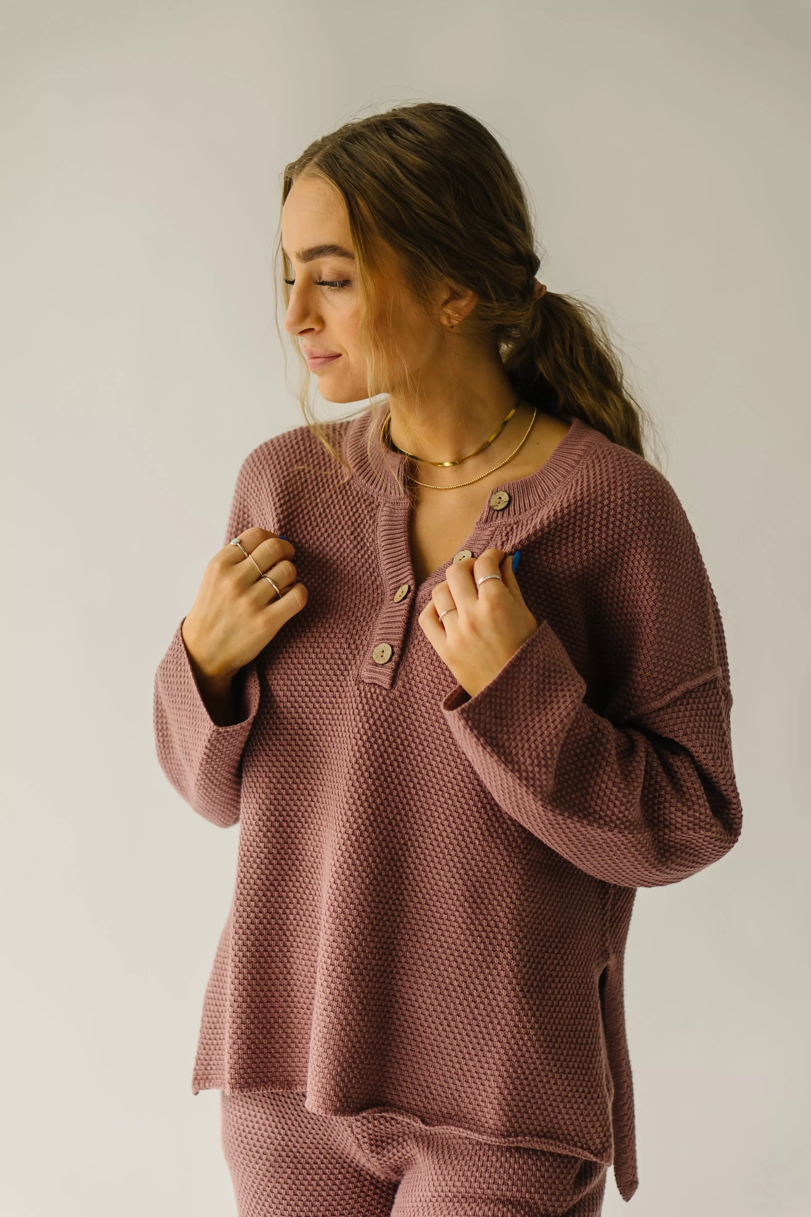 The Picard Button Detail Sweater in Mauve