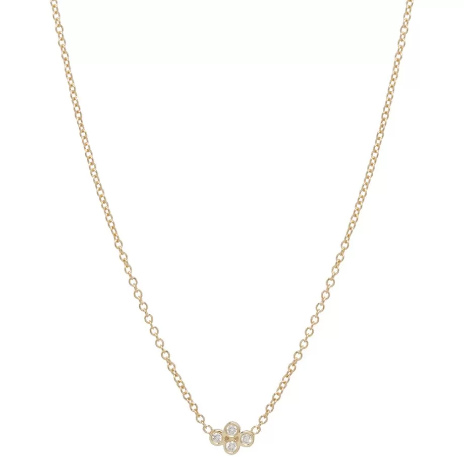 Tiny Diamond Quad Necklace on Gold Chain