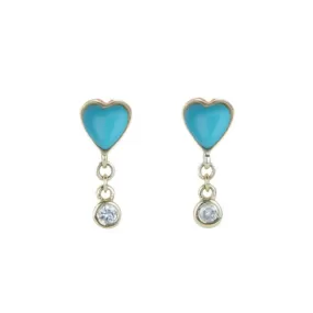 Turquoise Byrdie Heart Studs with Diamond Dangle