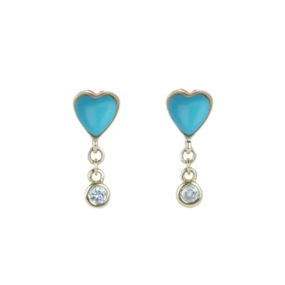 Turquoise Byrdie Heart Studs with Diamond Dangle