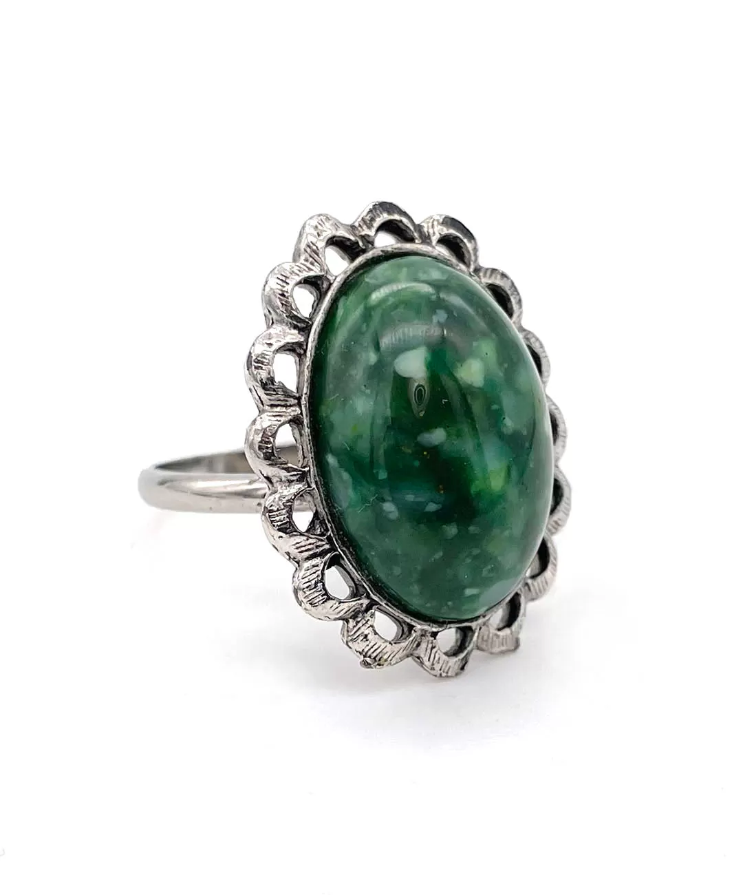 【USA輸入】ヴィンテージ グリーンマーブル フラワー リング/Vintage Green Marble Flower Ring