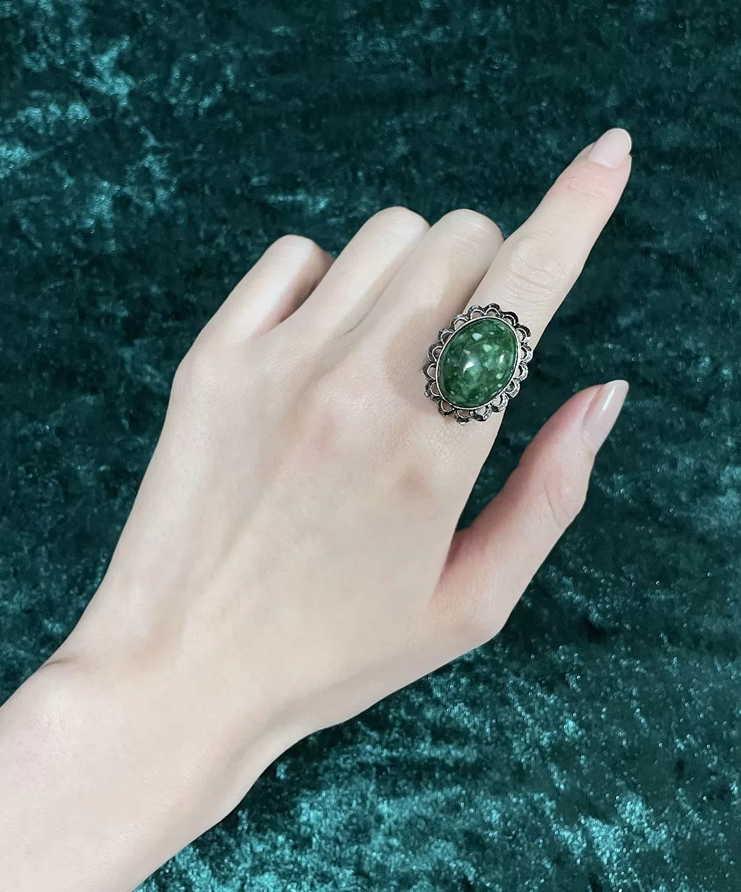 【USA輸入】ヴィンテージ グリーンマーブル フラワー リング/Vintage Green Marble Flower Ring