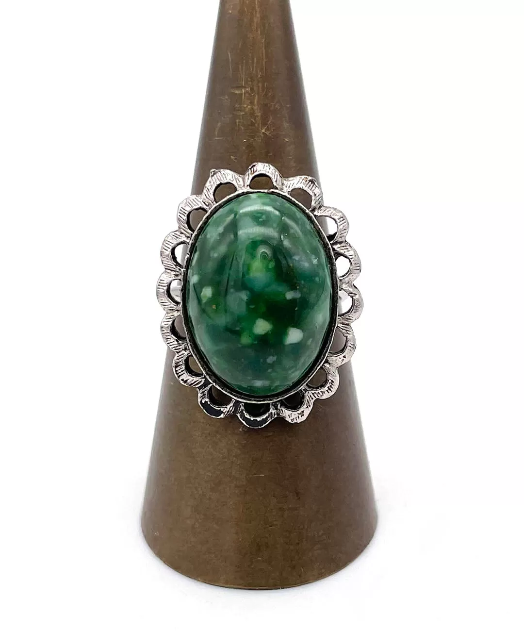 【USA輸入】ヴィンテージ グリーンマーブル フラワー リング/Vintage Green Marble Flower Ring