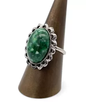 【USA輸入】ヴィンテージ グリーンマーブル フラワー リング/Vintage Green Marble Flower Ring