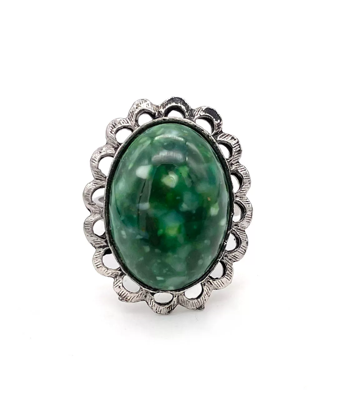 【USA輸入】ヴィンテージ グリーンマーブル フラワー リング/Vintage Green Marble Flower Ring