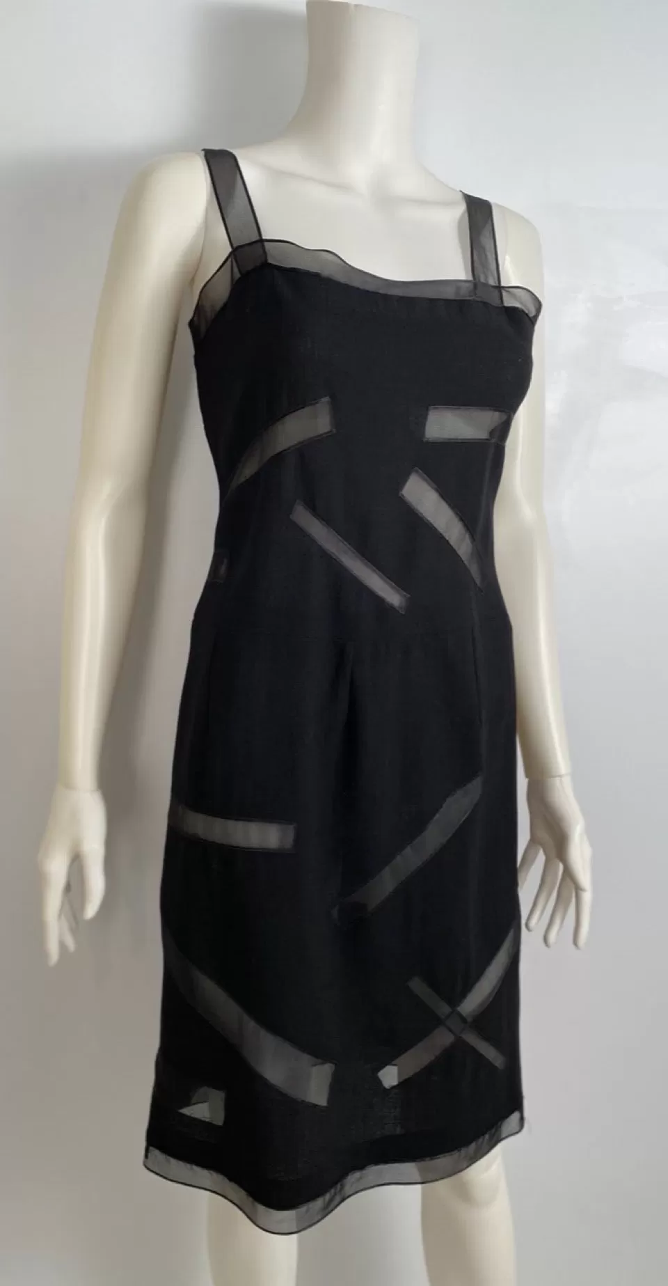 Vintage Chanel Boutique 98P, 1998 Spring Black Dress with Sheer Rectangles FR 34-38 US 2/4/6