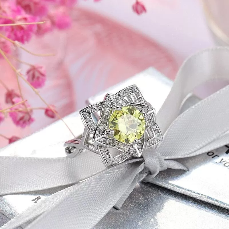 Vintage Luxury Flower Peridot Ring - 925 Sterling Silver