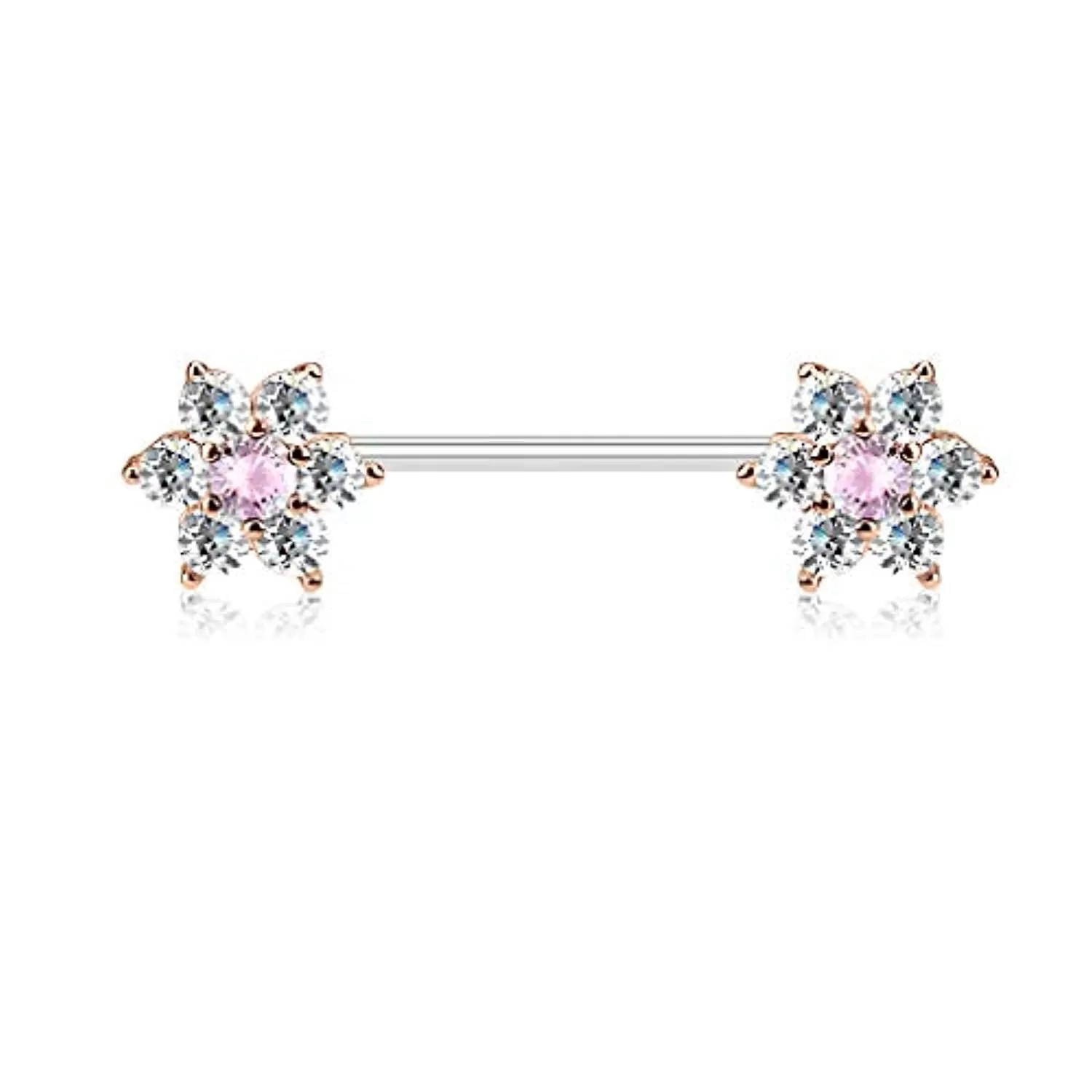 WildKlass CZ Flowers on Both Ends 316L Surgical Steel Barbell Nipple Rings