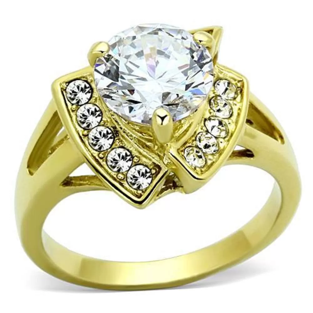 WildKlass Stainless Steel Halo Ring IP Gold Women AAA Grade CZ Clear