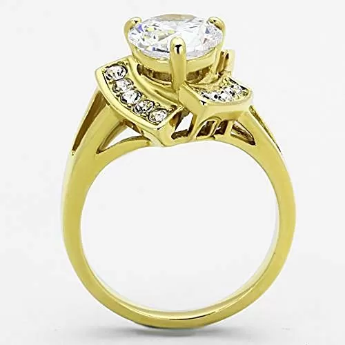 WildKlass Stainless Steel Halo Ring IP Gold Women AAA Grade CZ Clear