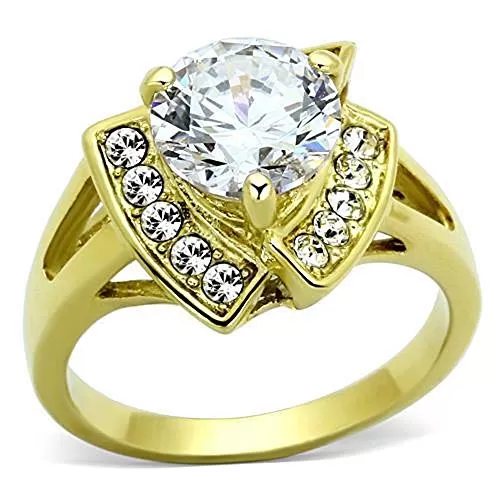 WildKlass Stainless Steel Halo Ring IP Gold Women AAA Grade CZ Clear