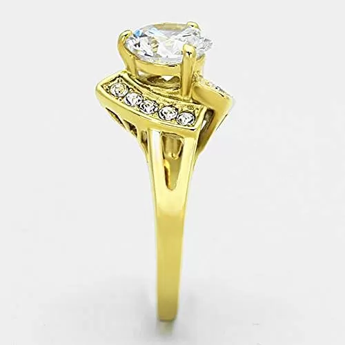 WildKlass Stainless Steel Halo Ring IP Gold Women AAA Grade CZ Clear