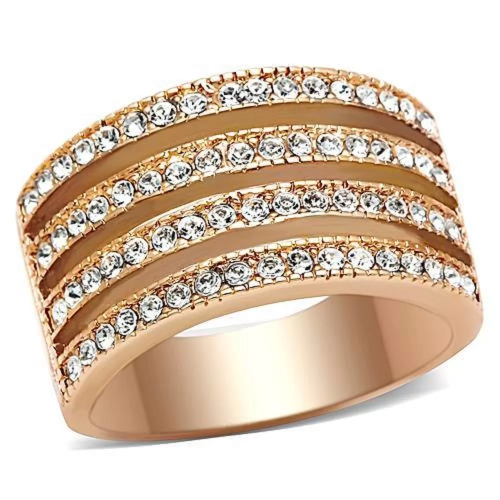 WildKlass Stainless Steel Pave Ring IP Rose Gold Women AAA Grade CZ Clear