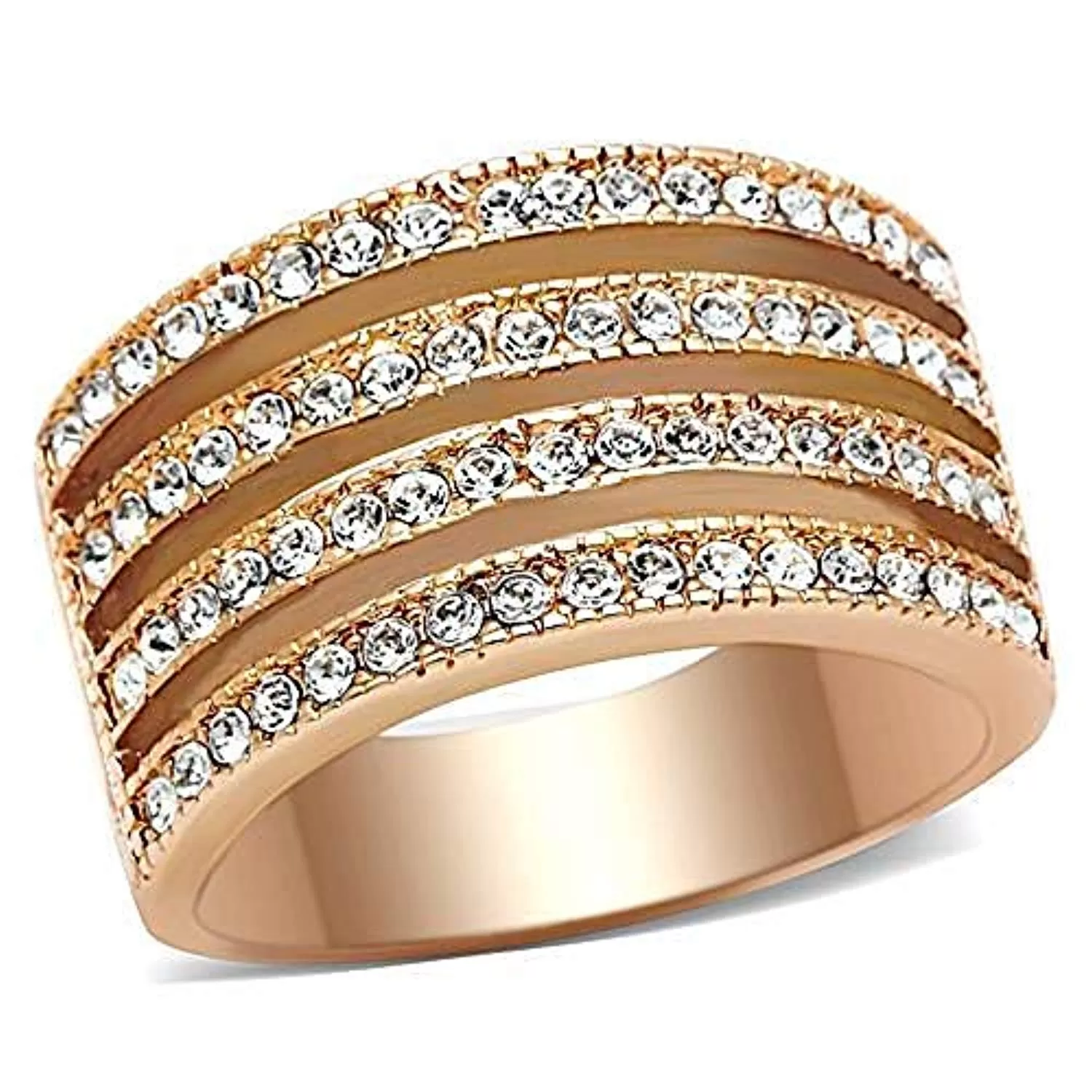 WildKlass Stainless Steel Pave Ring IP Rose Gold Women AAA Grade CZ Clear