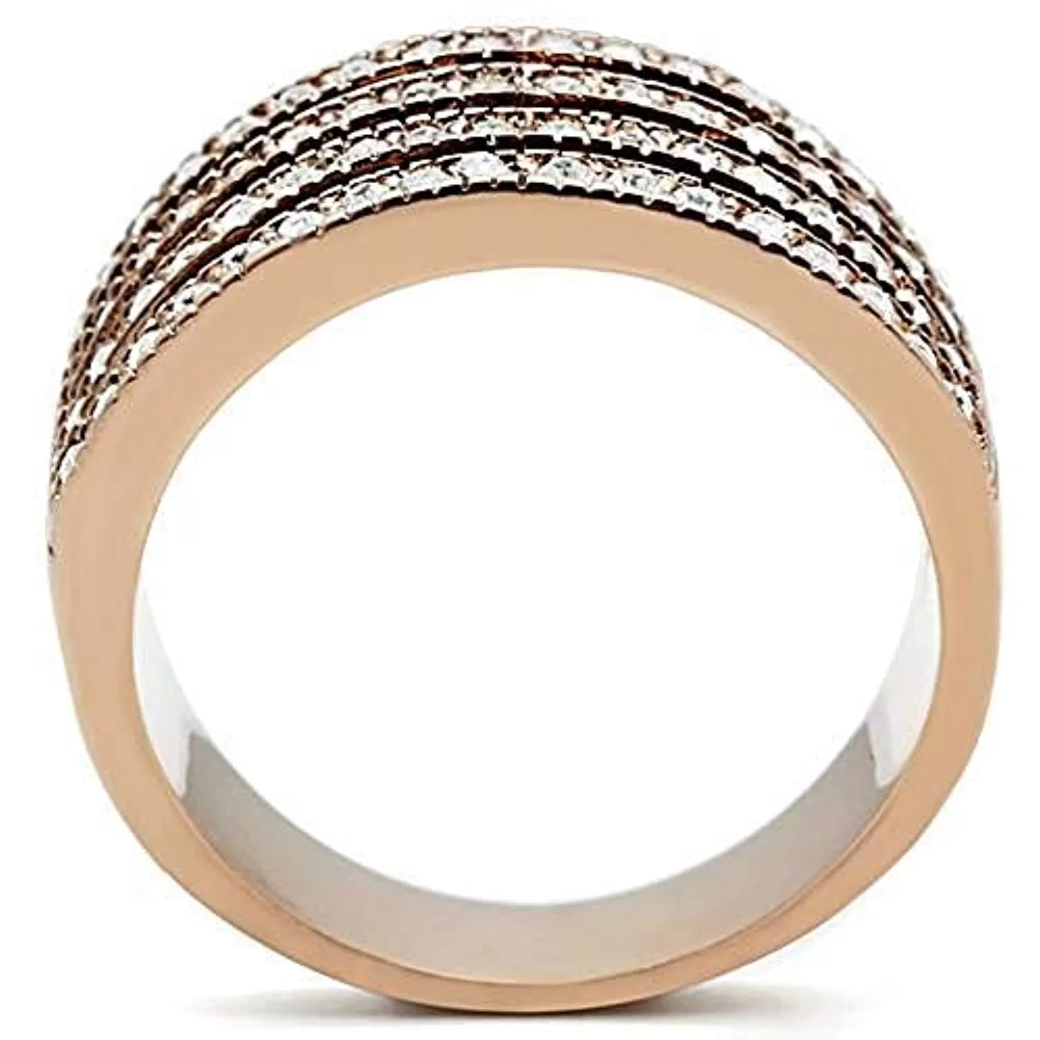 WildKlass Stainless Steel Pave Ring IP Rose Gold Women AAA Grade CZ Clear