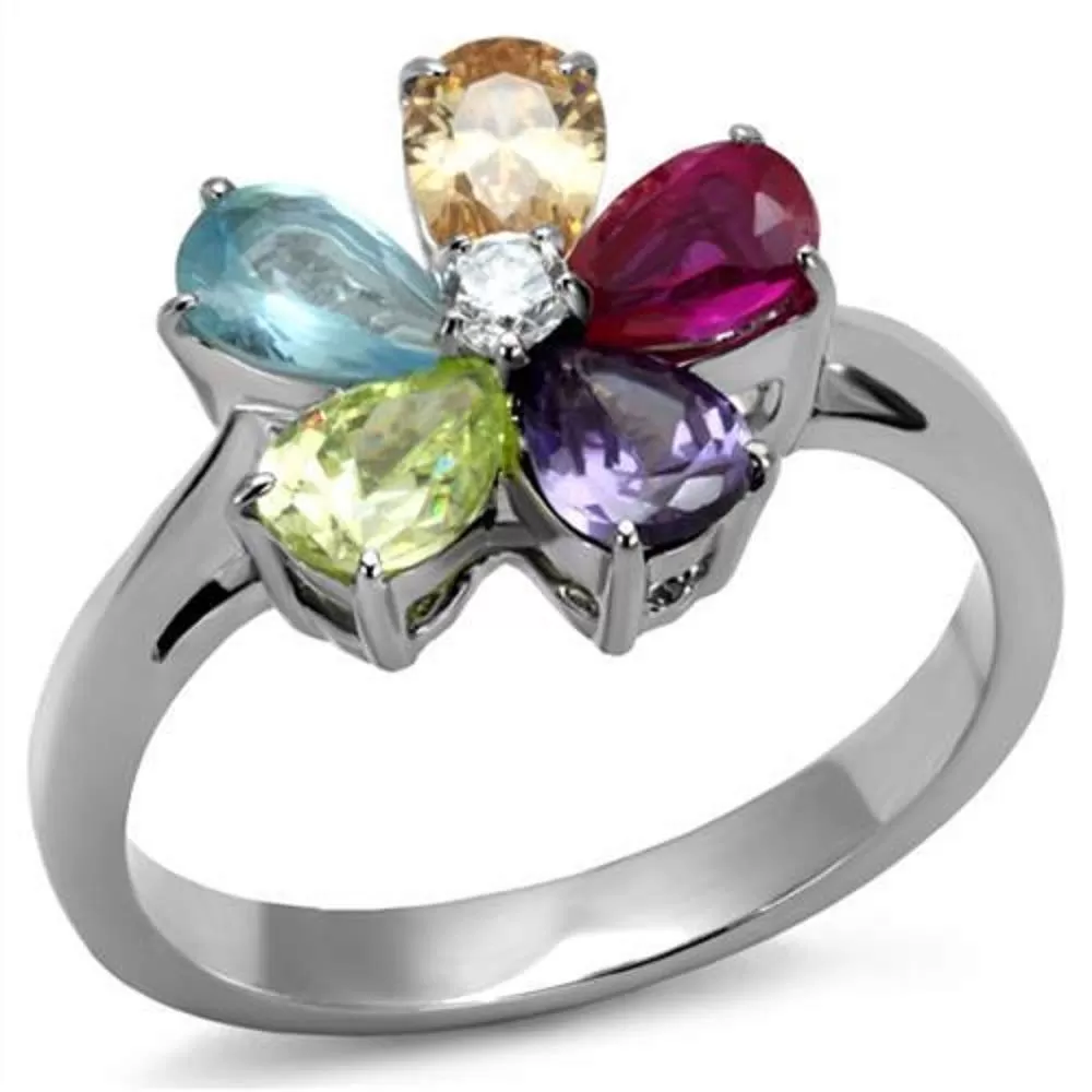 WildKlass Stainless Steel Ring High Polished Women AAA Grade CZ Multi Color