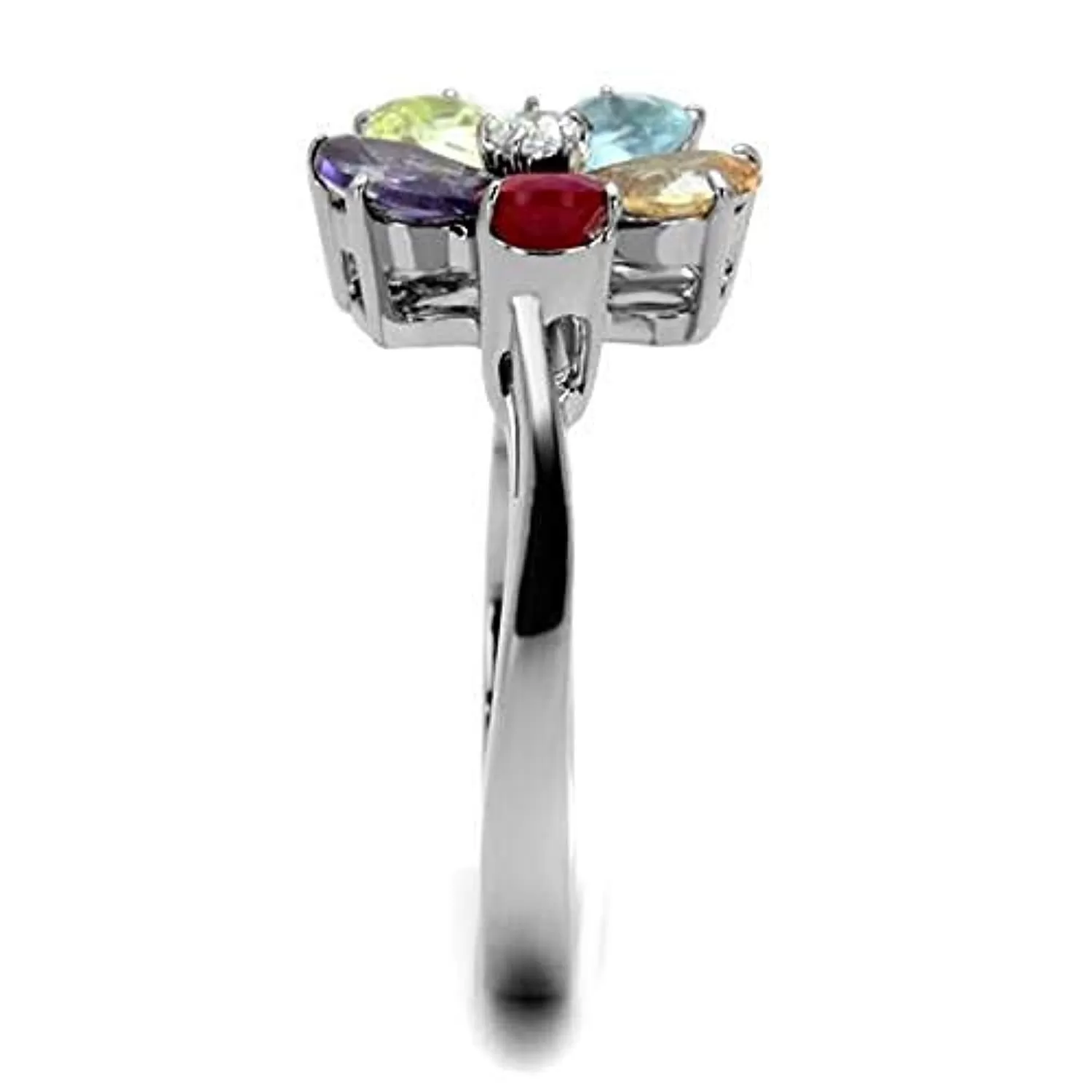 WildKlass Stainless Steel Ring High Polished Women AAA Grade CZ Multi Color